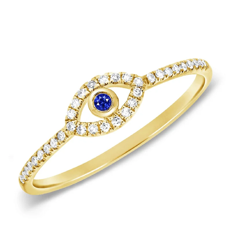 Wedding Bands for Couples-Sapphire & Diamond Evil Eye Ring