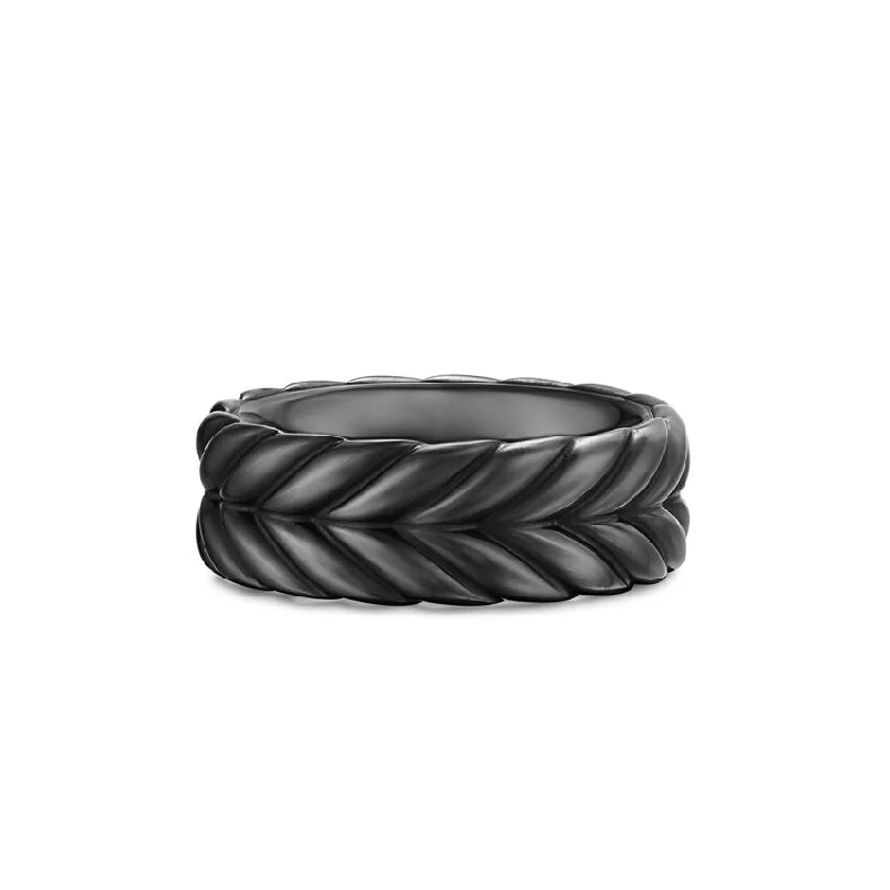 Personalized Wedding Rings-David Yurman Gents Chevron Band Ring in Black Titanium, 9mm