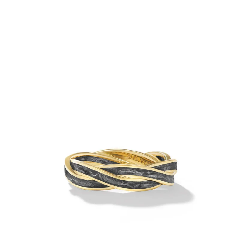 Rose Gold Engagement Rings-DY Gents Helios Band Ring in 18K Yellow Gold with Forged Carbon, 6mm