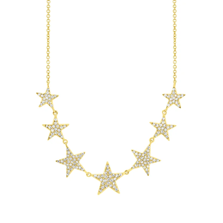 Sterling Silver Necklaces-14K Yellow Gold Diamond (7) Star Necklace