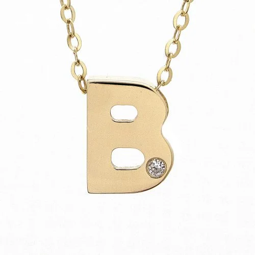 Infinity Necklaces-14K Yellow Gold Initial "B" With Diamond Necklace