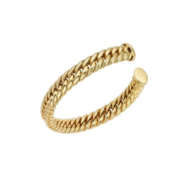 Glass Bangles-14K yellow Gold Curb Cuff Bangle BG2365