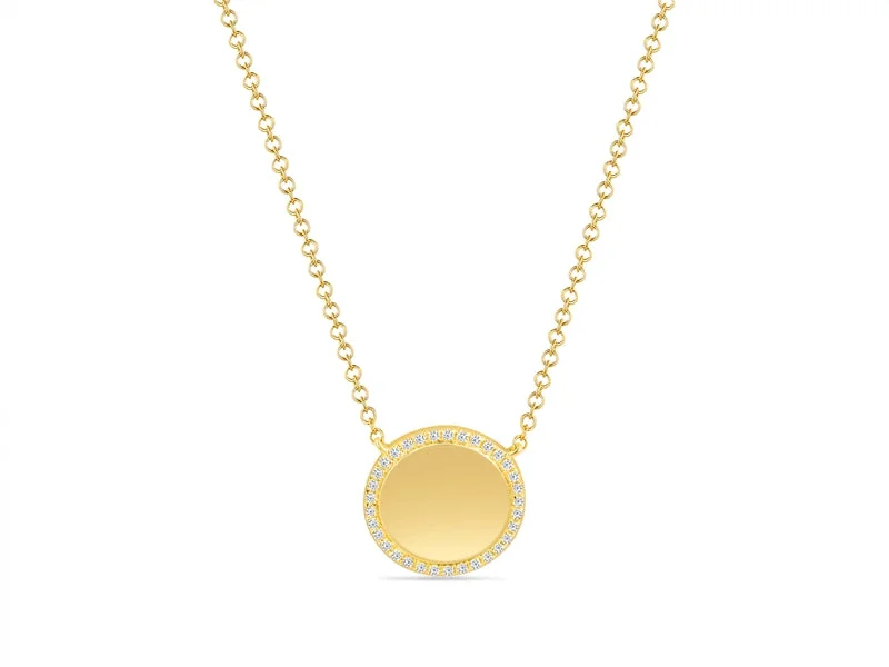 Large Pendant Necklaces-14K Yellow Gold Diamond Disc Necklace