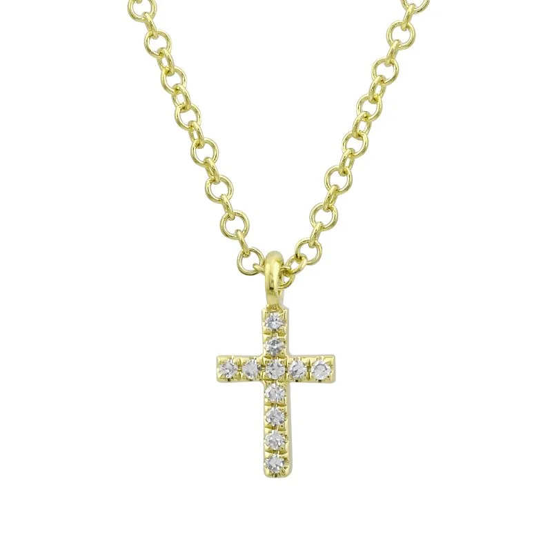 Adjustable Necklaces-14k Yellow Gold Diamond Mini Cross Necklace