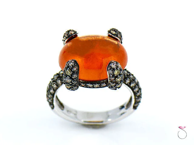 Large Rings-12.55 ct. Fire Opal & Pave' Diamond Designer Ring in 18K Gold By Assor Gioielli