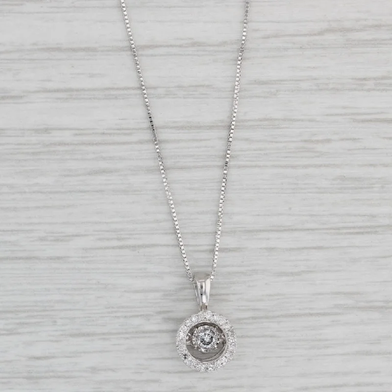 Handwoven Necklaces-0.15ctw Dancing Diamond Halo Pendant Necklace 10k White Gold 18.5" Box Chain