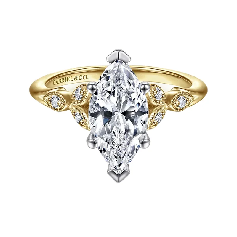 Statement Wedding Bands-Gabriel 14K White-Yellow Gold Marquise Shape Diamond Engagement Ring Mounting