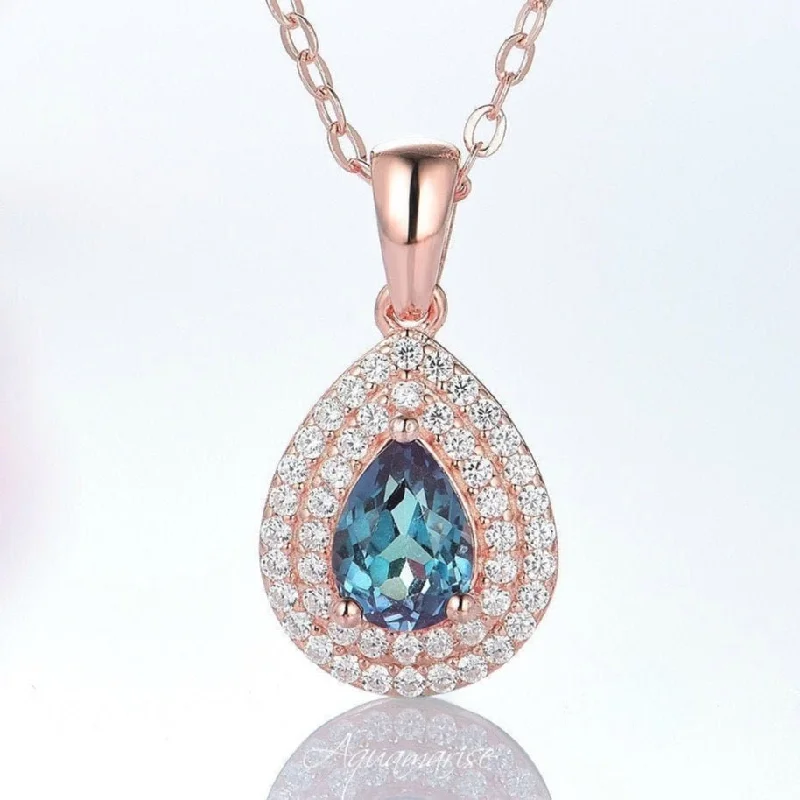 Pave Diamond Necklaces-Scarlett Teardrop Alexandrite Necklace- 14K Rose Gold Vermeil