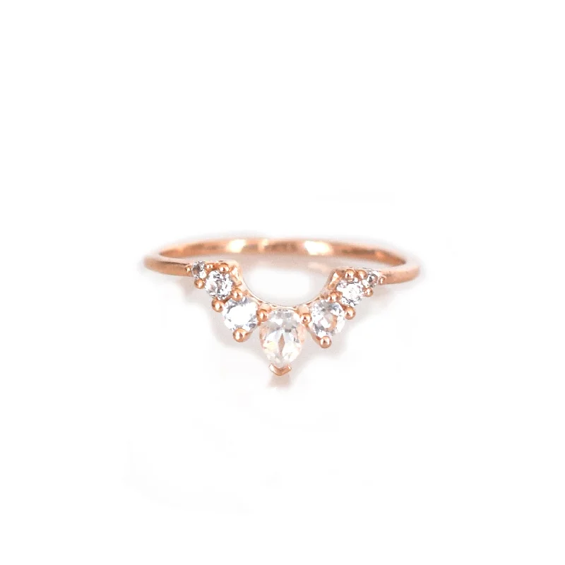 Wedding Ring Sets for Couples-Rose Gold White Topaz Angels Arc Ring