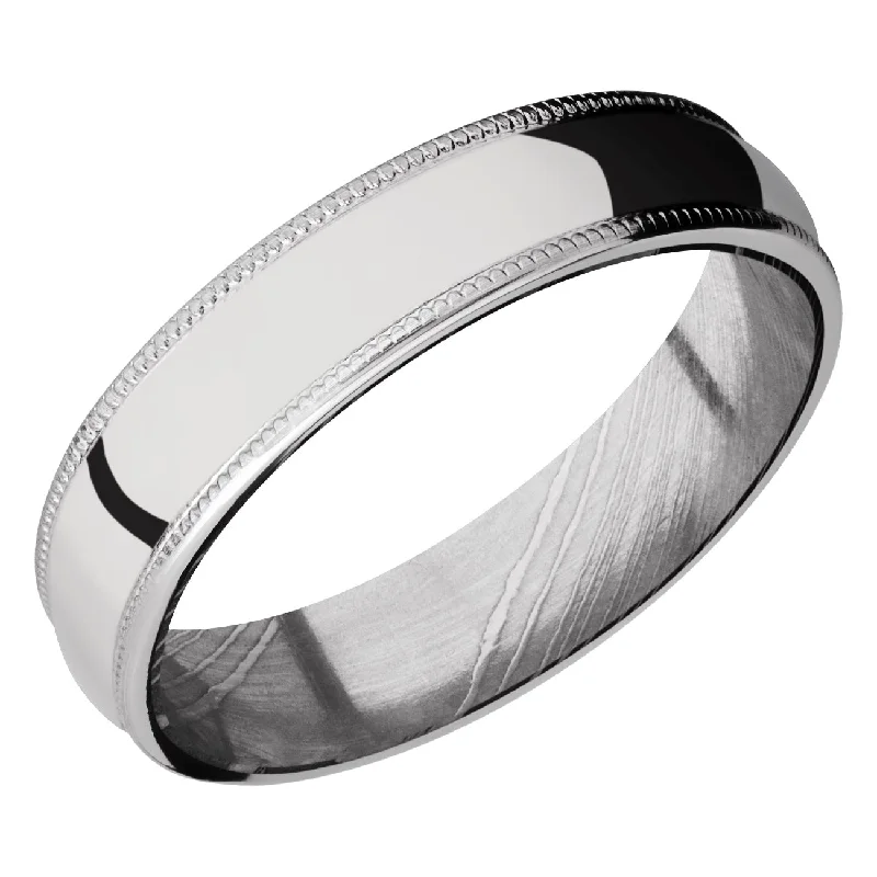 Silver Promise Rings-Lashbrook 5MM Cobalt Chrome Wedding Band with a Damascus Sleeve