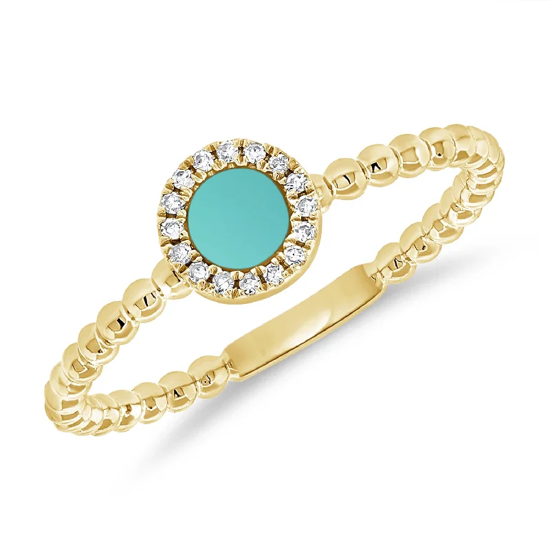 Diamond Rings-14K Gold Turquoise Ring with Diamonds