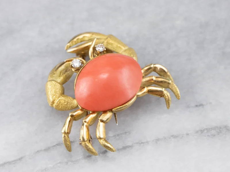 Simple Pearl Brooch-Vintage Coral and Diamond Crab Brooch