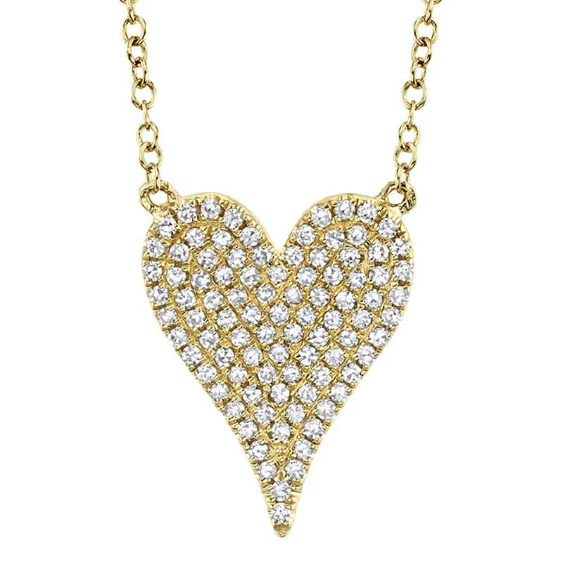 Custom Gold Necklaces-14K Yellow Gold Pave Diamond Heart Necklace (Medium)