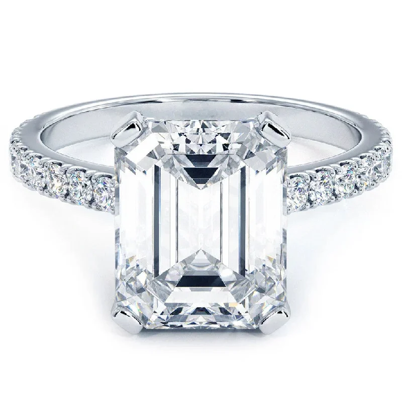 Custom Wedding Bands-Exquisite 4.00-Carat Emerald-Cut Lab-Grown Diamond Engagement Ring in 14K Gold