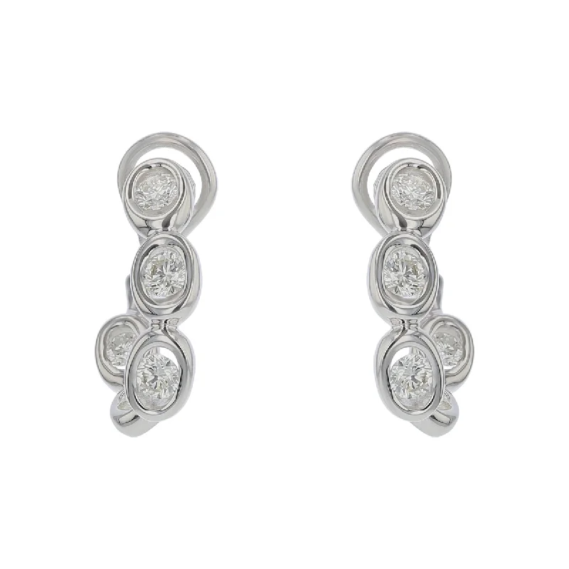 Elegant Drop Earrings-Oasis 1.57Ct Diamond Curved Earrings in 18K White Gold