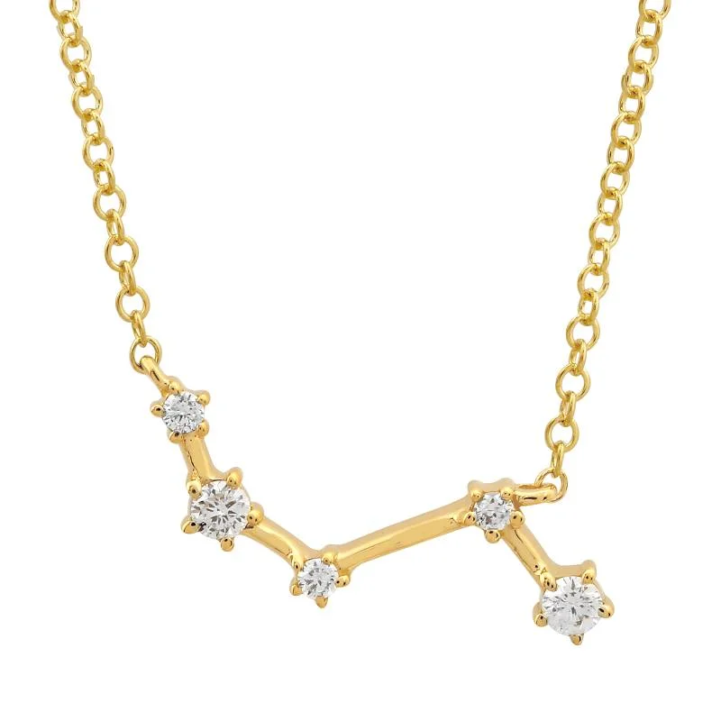 Diamond Necklaces-14k Yellow Gold Diamond Aries Constellation Necklace