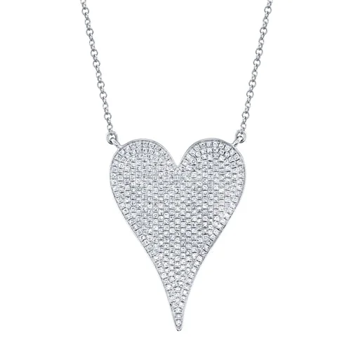 Beaded Chain Necklaces-14K White Gold Pave Heart Necklace (Jumbo)