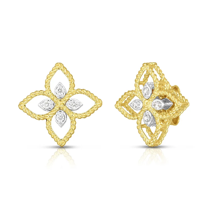 Leather Earrings-Principessa Diamond Flower Stud Earrings in 18K Yellow Gold