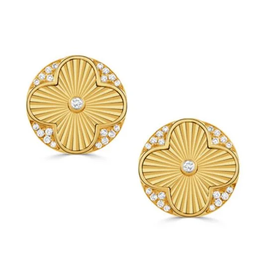 Silver Hoop Earrings-0.24Ct Diamond Fluted Stud Earrings in 18k Yellow Gold