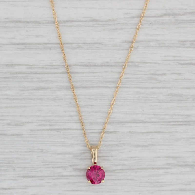 Amethyst Necklaces-0.60ct Lab Created Ruby Pendant Necklace 14k Yellow Gold 18" Rope Chain