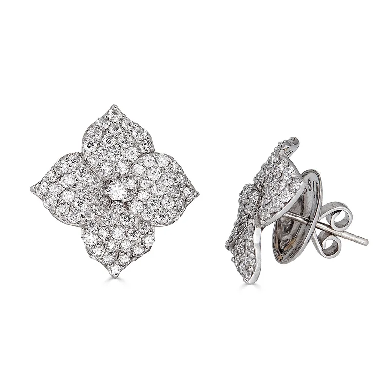 White Earrings-Diamond Flower Earrings