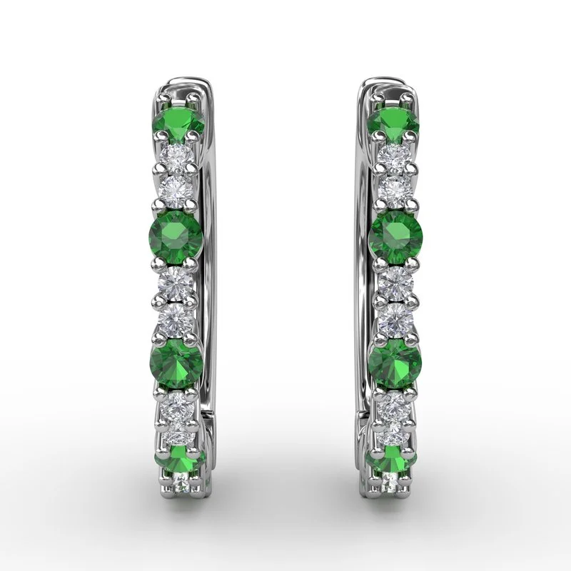 Beige Earrings-FANA Emerald and Diamond Hoop Earrings ER1742E