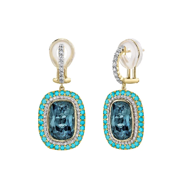 Bridal Earrings-Topaz, Turquoise and Diamond Halo Drop Earrings