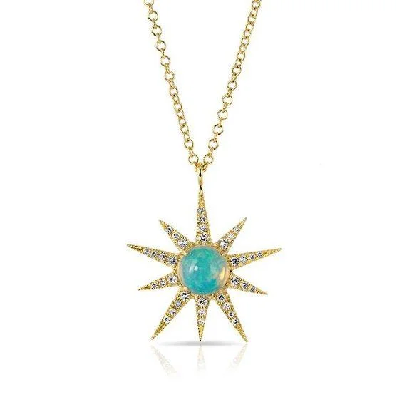 Initial Necklaces-14K Yellow Gold Opal Sunburst Pendant