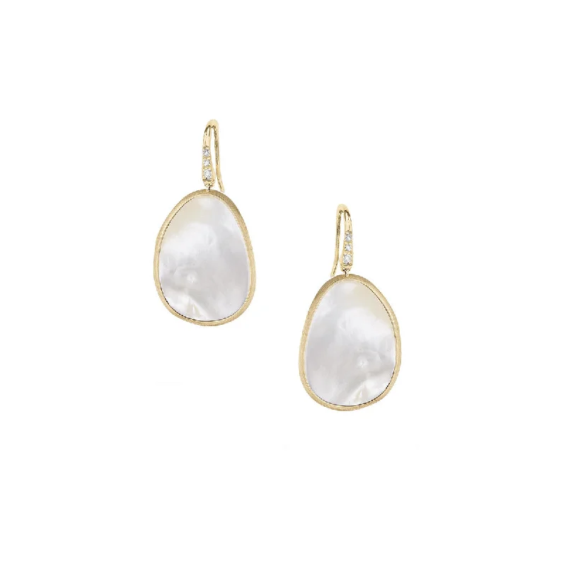 Luxury Earrings-White Mother of Pearl with Diamond Pave French Wire Earrings