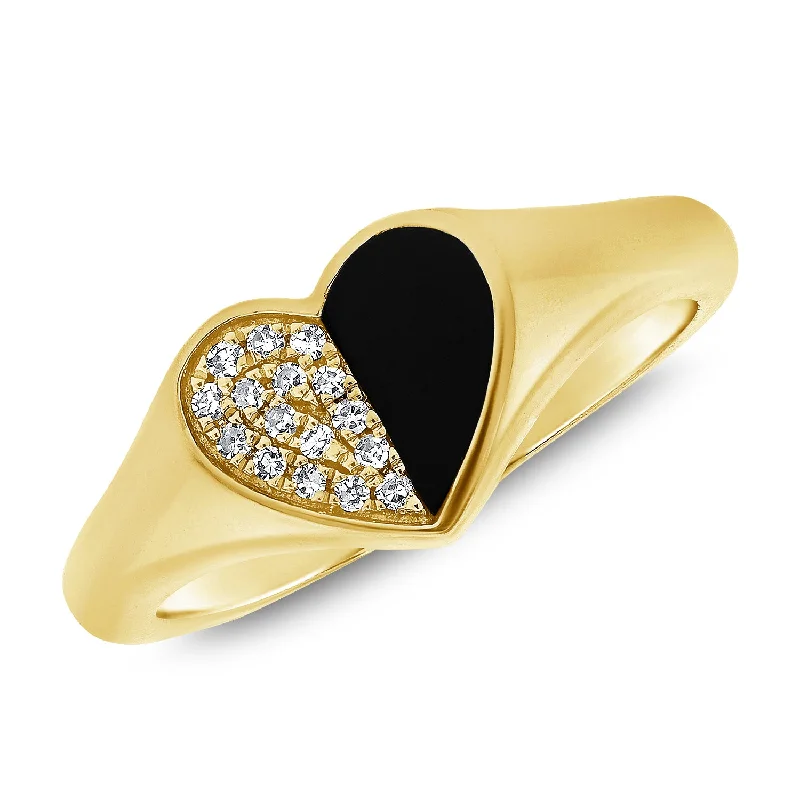 Anniversary Rings-Timeless Heart Pinky Ring with Black Agate and Diamonds in 14K Gold