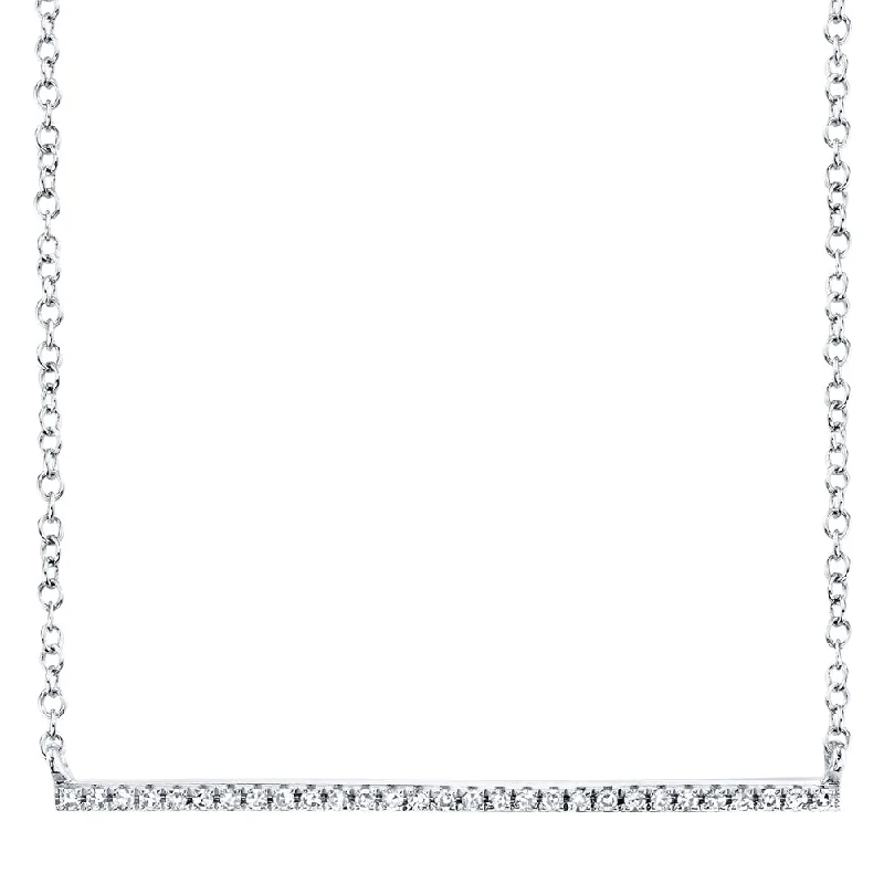 Contemporary Necklaces-14K White Gold Diamond Bar Necklace