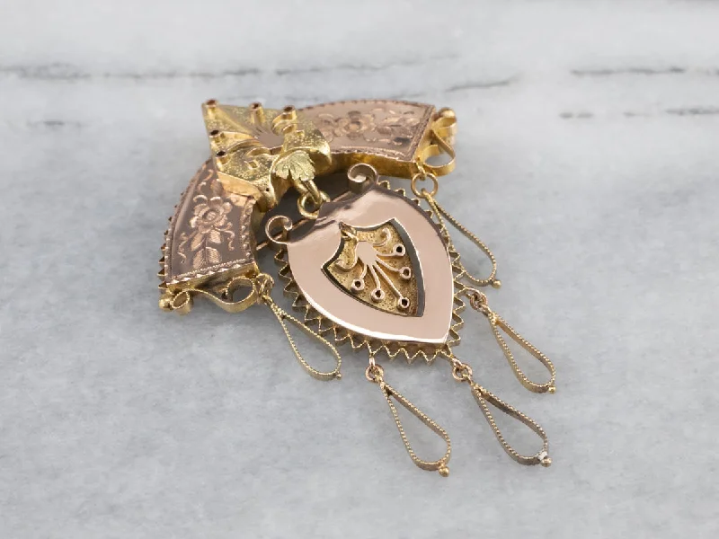 Luxury Brooch Pin with Diamonds-Victorian Ornate Rose Gold Chandelier Brooch