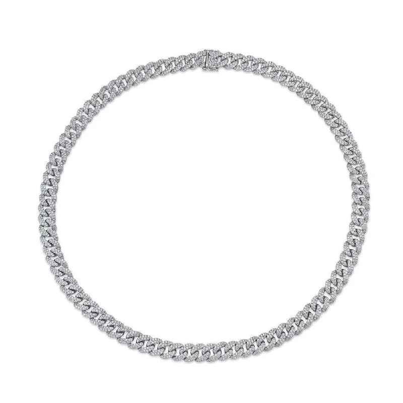 Artistic Necklaces-14K White Gold Diamond Pave Link Necklace