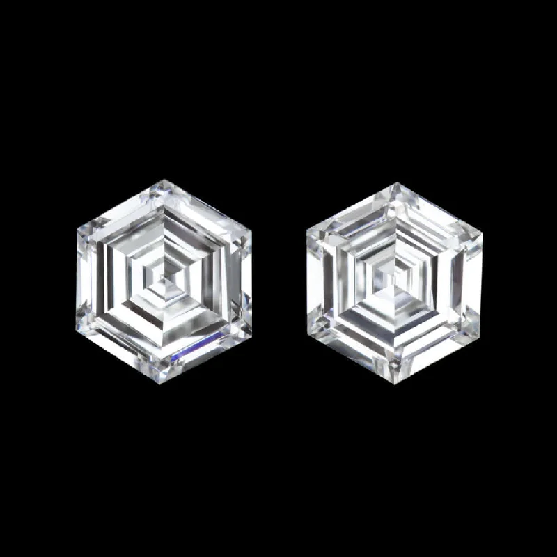 Bold Hoop Earrings-E-F VVS HEXAGON CUT DIAMOND MATCHING PAIR 0.43ct STUD EARRINGS ACCENT STONES