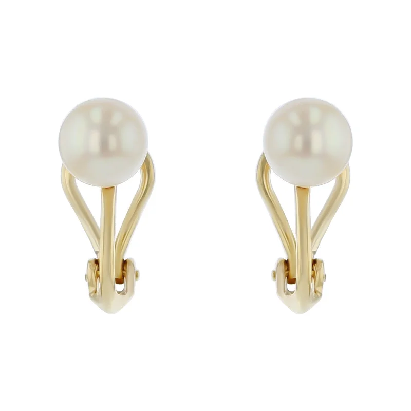 Smooth Earrings-14K Yellow Gold Cultured Pearl Earrings with Omega Backs