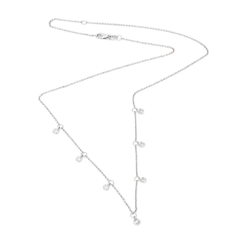 Heart Necklaces-14K White Gold Dangle Diamond By The Yard Necklace