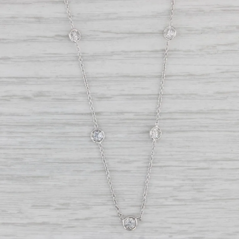 Vintage Gold Necklaces-New 1.15ctw Diamond By The Yard Station Necklace 14k White Gold Adjustable Chain