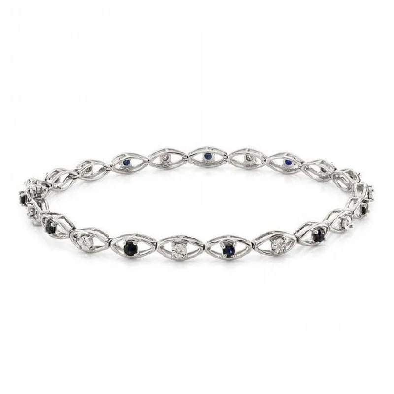 Simple Gemstone Bracelets-9ct White Gold Sapphire & Diamond Bracelet