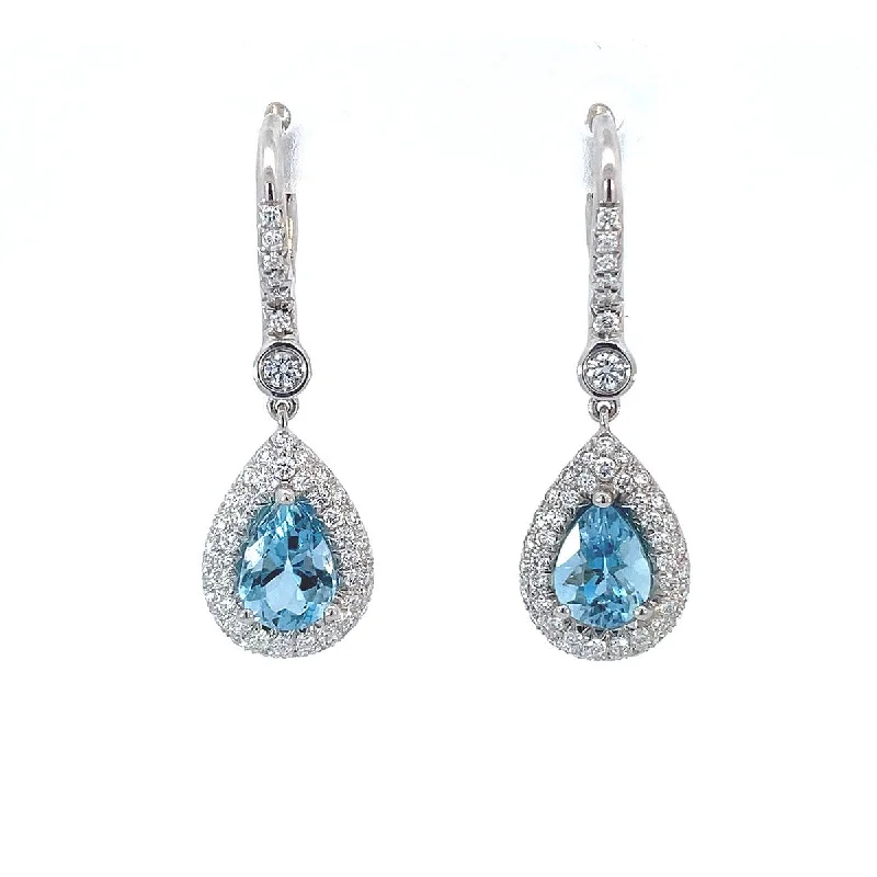 Fancy Earrings-Aquamarine Halo Drop Earrings