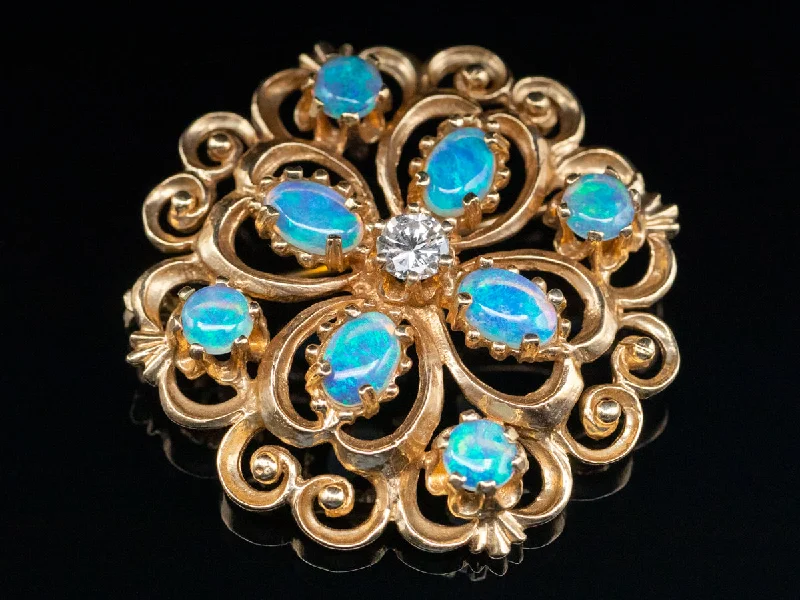 Simple Gold Brooch-Yellow Gold Opal Cluster Brooch or Pendant with Diamond Accent