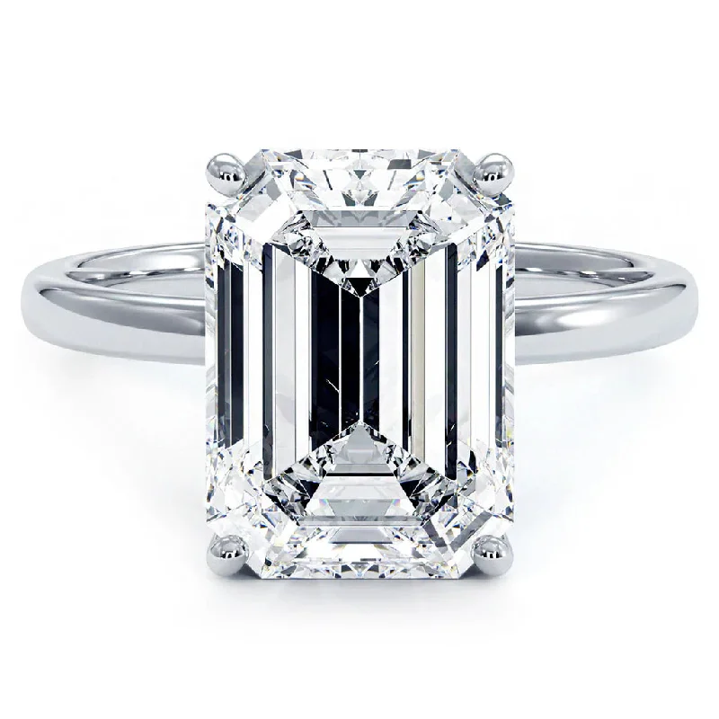 Engagement Rings with Birthstones-Elegant 4.00-Carat Emerald-Cut Lab-Grown Diamond Solitaire Ring in 14K Gold