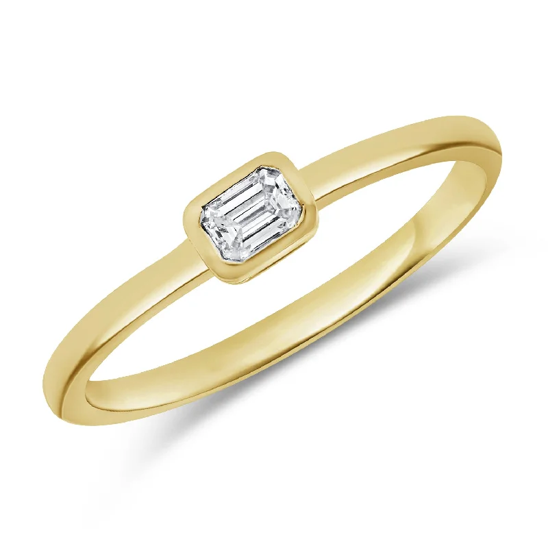 Rose Gold Engagement Rings-14K Gold Emerald Shaped Diamond Solitaire Ring