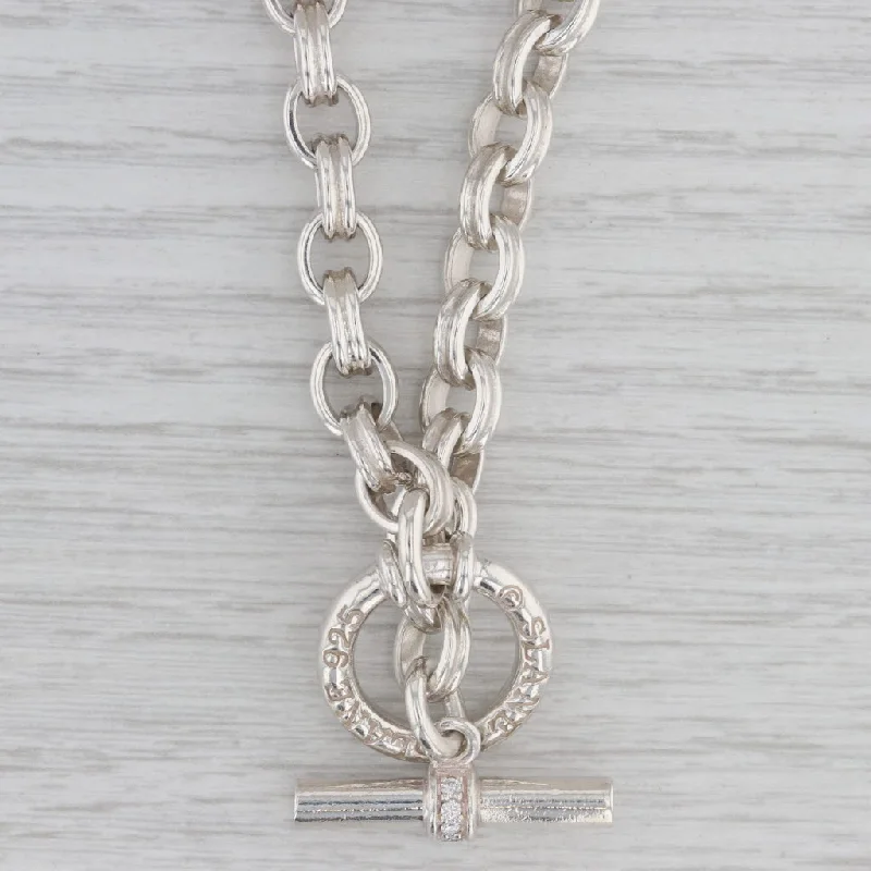 White Gold Necklaces-Slane & Slane Cable Chain Necklace Sterling Silver 0.18ctw Diamond Toggle Clasp