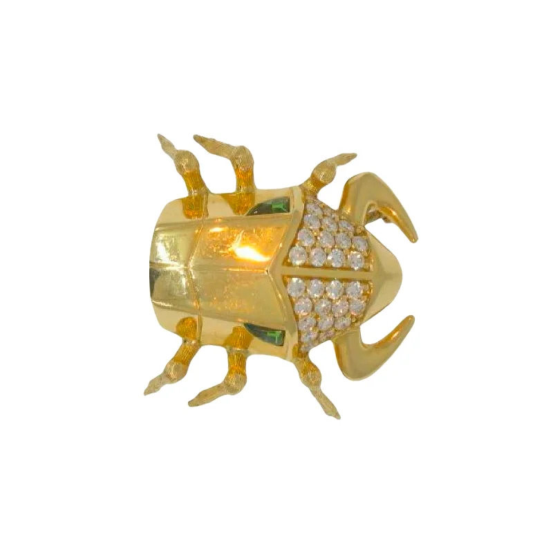 Luxury Earrings-Tsavorite & Diamond Jitterbug Toro Beetle Brooch