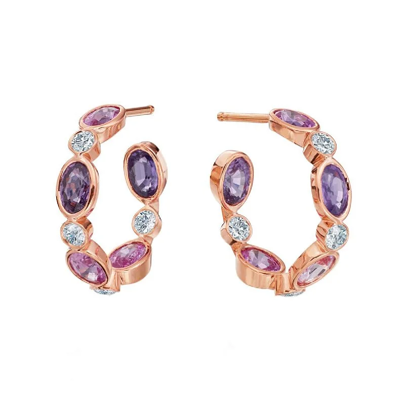 Tribal Earrings-18K Rose Gold Diamond Sapphire Hoop Earrings