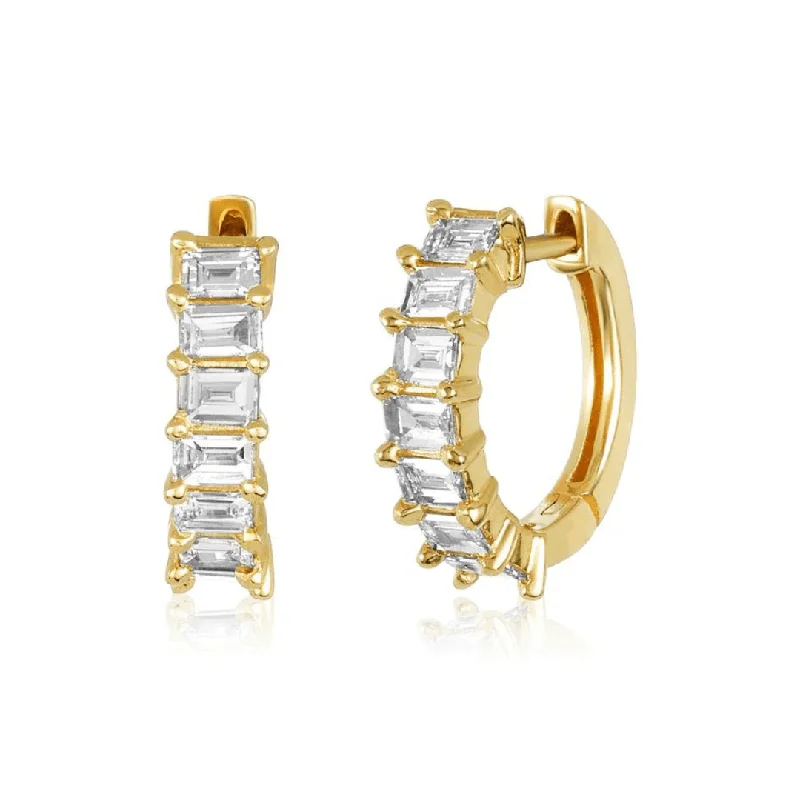 Beautiful Diamond Earrings-Baguette Huggies