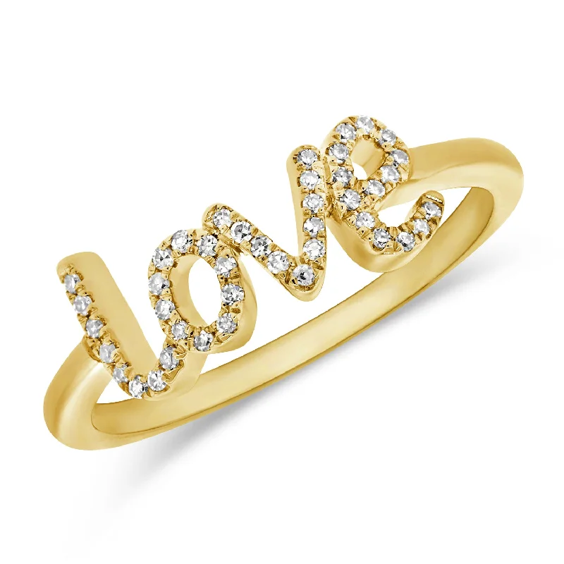 Garnet Rings-Dazzling "Love" Script Diamond Ring in 14K Gold