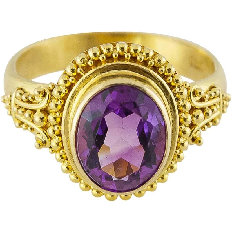 Animal Rings-Dazzling Bright Oval Cut Amethyst 18k Gold Ring