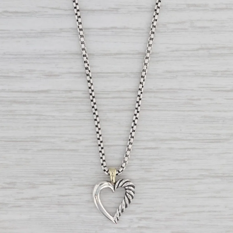 Luxury Pearl Necklaces-David Yurman Classic Cable Heart Pendant Necklace Sterling Silver 14k Gold 18"