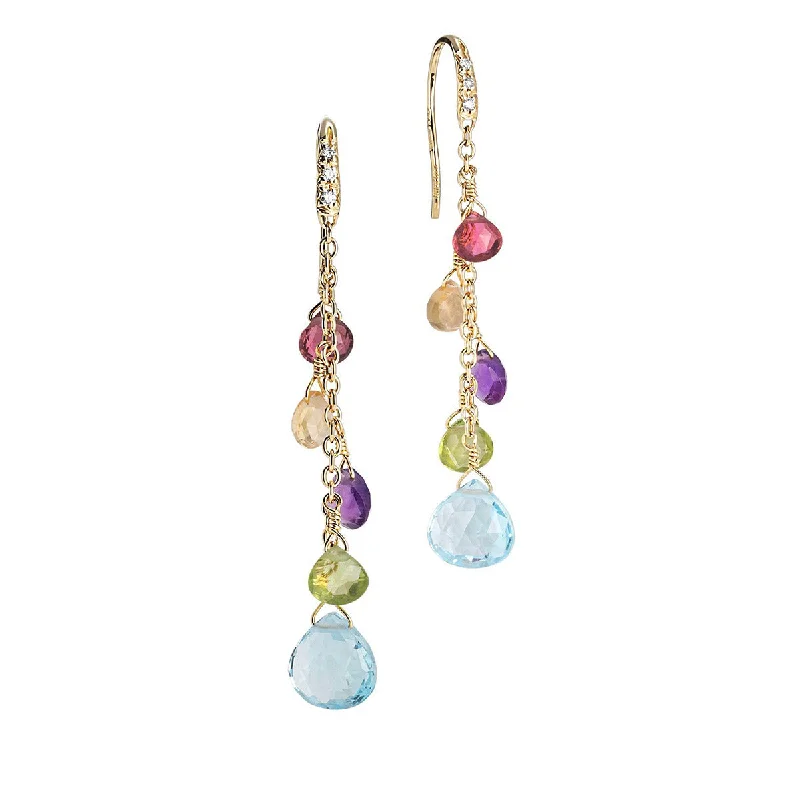 Drop Earrings-18K Yellow Gold Diamond and Mixed Gemstone Medium Drop Earrings